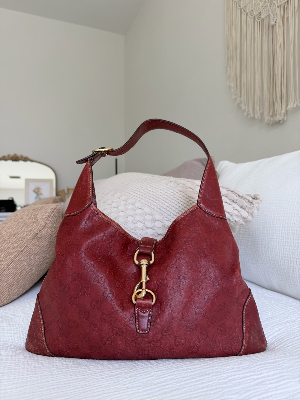 Vintage Gucci Jackie Burgundy Guccissima Leather Hobo Bag | Authentic w/ COA